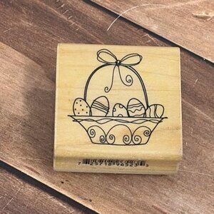 INKADINKADO 96523 EASTER EGG BASKET WOOD MOUNTED RUBBER STAMP